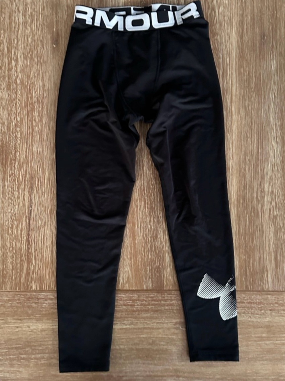 Under Armour Black Kids' Performance Compression Leggings with White Logo